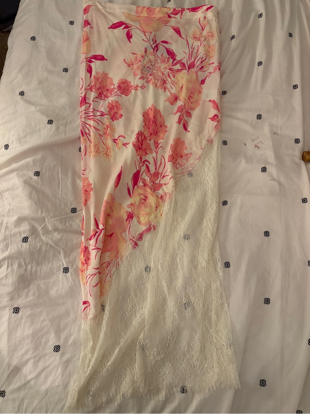 Olivaceous Cream Maxi Skirt with Pink & Peach Floral Print